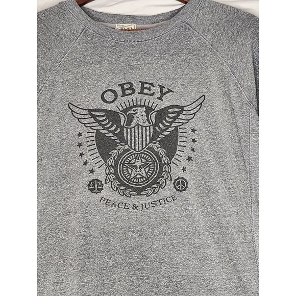 OBEY SWEATER PEACE & JUSTICE TRIBLEND HEATHER GREY SIZE MED - Picture 1 of 6